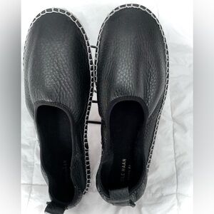 Cole Haan Women Black Pebbled Leather Slip-On Espadrilles. Size 8’5. Medium wide
